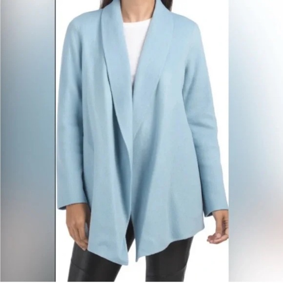 Theory Sileena Shawl Collar Coat Paradise Blue Soft Knit Minimalist Small - Picture 1 of 4